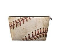Leather Travel Makeup Bag with Baseball 1 Prints - Gold Zipper Waterproof Cosmetic Bags Toiletry Bag for Daily Use & Travel