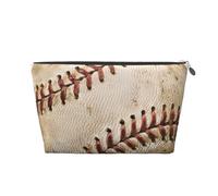 Leather Travel Makeup Bag with Baseball 1 Prints - Silver Zipper Waterproof Cosmetic Bags Toiletry Bag for Daily Use & Travel