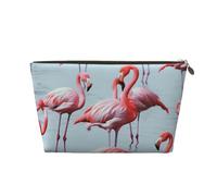 Leather Travel Makeup Bag with Beautiful Funny Flamingos Prints - Gold Zipper Waterproof Cosmetic Bags Toiletry Bag for Daily Use & Travel