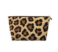 Leather Travel Makeup Bag with Brown Pattern Leopard Prints - Gold Zipper Waterproof Cosmetic Bags Toiletry Bag for Daily Use & Travel