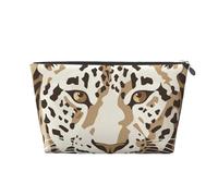 Leather Travel Makeup Bag with Brown Pattern Leopard Prints - Silver Zipper Waterproof Cosmetic Bags Toiletry Bag for Daily Use & Travel