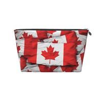 Leather Travel Makeup Bag with Canadian Flag Prints - Silver Zipper Waterproof Cosmetic Bags Toiletry Bag for Daily Use & Travel