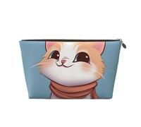 Leather Travel Makeup Bag with Cartoon cat Prints - Gold Zipper Waterproof Cosmetic Bags Toiletry Bag for Daily Use & Travel