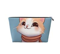 Leather Travel Makeup Bag with Cartoon cat Prints - Silver Zipper Waterproof Cosmetic Bags Toiletry Bag for Daily Use & Travel