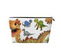 Leather Travel Makeup Bag with Cartoon Dinosaur Images Prints - Gold Zipper Waterproof Cosmetic Bags Toiletry Bag for Daily Use & Travel