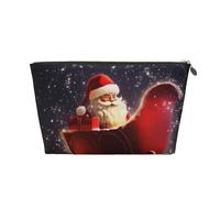 Leather Travel Makeup Bag with Christmas Magic Prints - Gold Zipper Waterproof Cosmetic Bags Toiletry Bag for Daily Use & Travel