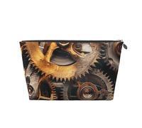 Leather Travel Makeup Bag with Cool Steampunk Gears Prints - Silver Zipper Waterproof Cosmetic Bags Toiletry Bag for Daily Use & Travel