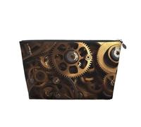 Leather Travel Makeup Bag with Cool Steampunk Gears Prints - Silver Zipper Waterproof Cosmetic Bags Toiletry Bag for Daily Use & Travel