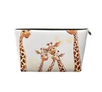 Leather Travel Makeup Bag with Cute Cartoon Funny Giraffes Prints - Gold Zipper Waterproof Cosmetic Bags Toiletry Bag for Daily Use & Travel