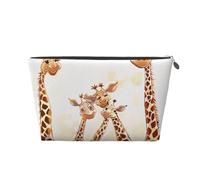 Leather Travel Makeup Bag with Cute Cartoon Funny Giraffes Prints - Silver Zipper Waterproof Cosmetic Bags Toiletry Bag for Daily Use & Travel