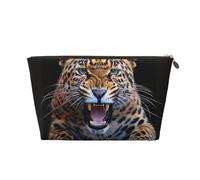 Leather Travel Makeup Bag with Cute Leopard Prints - Gold Zipper Waterproof Cosmetic Bags Toiletry Bag for Daily Use & Travel