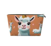 Leather Travel Makeup Bag with Cute Llama Prints - Gold Zipper Waterproof Cosmetic Bags Toiletry Bag for Daily Use & Travel
