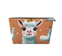 Leather Travel Makeup Bag with Cute Llama Prints - Silver Zipper Waterproof Cosmetic Bags Toiletry Bag for Daily Use & Travel