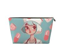 Leather Travel Makeup Bag with Cute Nurse Prints - Gold Zipper Waterproof Cosmetic Bags Toiletry Bag for Daily Use & Travel
