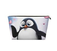 Leather Travel Makeup Bag with Cute Penguins Prints - Gold Zipper Waterproof Cosmetic Bags Toiletry Bag for Daily Use & Travel
