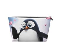 Leather Travel Makeup Bag with Cute Penguins Prints - Silver Zipper Waterproof Cosmetic Bags Toiletry Bag for Daily Use & Travel