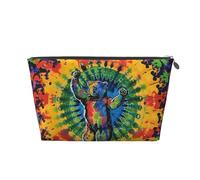 Leather Travel Makeup Bag with Dancing Tie Dye Prints - Silver Zipper Waterproof Cosmetic Bags Toiletry Bag for Daily Use & Travel