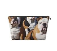 Leather Travel Makeup Bag with English Bulldogs Prints - Silver Zipper Waterproof Cosmetic Bags Toiletry Bag for Daily Use & Travel