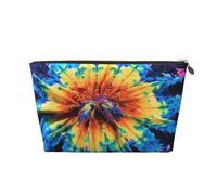 Leather Travel Makeup Bag with Exotic Tribe Tie Dye Style Prints - Gold Zipper Waterproof Cosmetic Bags Toiletry Bag for Daily Use & Travel