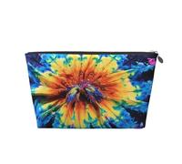 Leather Travel Makeup Bag with Exotic Tribe Tie Dye Style Prints - Silver Zipper Waterproof Cosmetic Bags Toiletry Bag for Daily Use & Travel