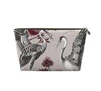 Leather Travel Makeup Bag with Floral Herbs Botanical Engraving Prints - Gold Zipper Waterproof Cosmetic Bags Toiletry Bag for Daily Use & Travel