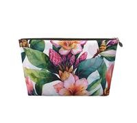 Leather Travel Makeup Bag with Hawaiian Flower Art Print Prints - Gold Zipper Waterproof Cosmetic Bags Toiletry Bag for Daily Use & Travel