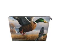 Leather Travel Makeup Bag with Hunting Flying Wild Ducks by The Lake Prints - Silver Zipper Waterproof Cosmetic Bags Toiletry Bag for Daily Use & Travel