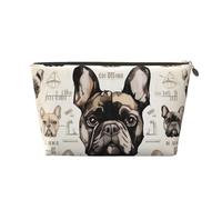 Leather Travel Makeup Bag with I Love French Bulldog Prints - Gold Zipper Waterproof Cosmetic Bags Toiletry Bag for Daily Use & Travel