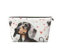Leather Travel Makeup Bag with I Love My Dog Dachshunds Prints - Gold Zipper Waterproof Cosmetic Bags Toiletry Bag for Daily Use & Travel