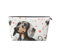 Leather Travel Makeup Bag with I Love My Dog Dachshunds Prints - Silver Zipper Waterproof Cosmetic Bags Toiletry Bag for Daily Use & Travel