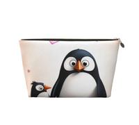 Leather Travel Makeup Bag with I Love Penguins Prints - Gold Zipper Waterproof Cosmetic Bags Toiletry Bag for Daily Use & Travel