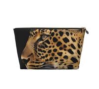 Leather Travel Makeup Bag with Leopard Animal Print Prints - Gold Zipper Waterproof Cosmetic Bags Toiletry Bag for Daily Use & Travel