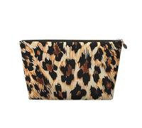 Leather Travel Makeup Bag with Leopard Print Prints - Gold Zipper Waterproof Cosmetic Bags Toiletry Bag for Daily Use & Travel