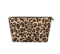 Leather Travel Makeup Bag with Leopard Print Prints - Gold Zipper Waterproof Cosmetic Bags Toiletry Bag for Daily Use & Travel
