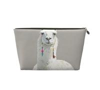 Leather Travel Makeup Bag with Llama Print Prints - Gold Zipper Waterproof Cosmetic Bags Toiletry Bag for Daily Use & Travel