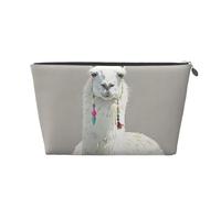 Leather Travel Makeup Bag with Llama Print Prints - Silver Zipper Waterproof Cosmetic Bags Toiletry Bag for Daily Use & Travel