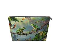 Leather Travel Makeup Bag with Many Frogs Sing on The Branches Butterflies Prints - Silver Zipper Waterproof Cosmetic Bags Toiletry Bag for Daily Use & Travel