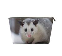 Leather Travel Makeup Bag with Opossum in Snow Prints - Gold Zipper Waterproof Cosmetic Bags Toiletry Bag for Daily Use & Travel