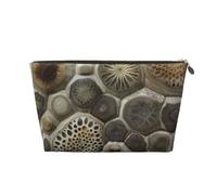 Leather Travel Makeup Bag with Petoskey Stone Prints - Gold Zipper Waterproof Cosmetic Bags Toiletry Bag for Daily Use & Travel