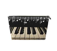 Leather Travel Makeup Bag with Piano Keys with Musical Note Prints - Gold Zipper Waterproof Cosmetic Bags Toiletry Bag for Daily Use & Travel