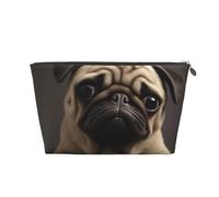 Leather Travel Makeup Bag with Pretty Pug Prints - Silver Zipper Waterproof Cosmetic Bags Toiletry Bag for Daily Use & Travel