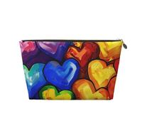 Leather Travel Makeup Bag with Rainbow Colored Gay Pride Hearts Prints - Gold Zipper Waterproof Cosmetic Bags Toiletry Bag for Daily Use & Travel