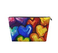 Leather Travel Makeup Bag with Rainbow Colored Gay Pride Hearts Prints - Silver Zipper Waterproof Cosmetic Bags Toiletry Bag for Daily Use & Travel