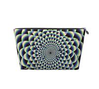Leather Travel Makeup Bag with Spiral Optical Illusion Art Prints - Silver Zipper Waterproof Cosmetic Bags Toiletry Bag for Daily Use & Travel