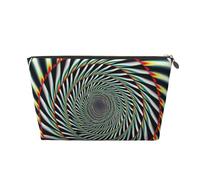 Leather Travel Makeup Bag with Spiral Optical Illusion Prints - Gold Zipper Waterproof Cosmetic Bags Toiletry Bag for Daily Use & Travel