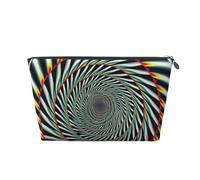 Leather Travel Makeup Bag with Spiral Optical Illusion Prints - Silver Zipper Waterproof Cosmetic Bags Toiletry Bag for Daily Use & Travel