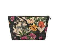 Leather Travel Makeup Bag with Thug Life Flowers Prints - Gold Zipper Waterproof Cosmetic Bags Toiletry Bag for Daily Use & Travel