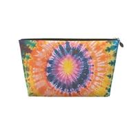 Leather Travel Makeup Bag with Tie Dye Prints - Gold Zipper Waterproof Cosmetic Bags Toiletry Bag for Daily Use & Travel
