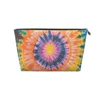 Leather Travel Makeup Bag with Tie Dye Prints - Silver Zipper Waterproof Cosmetic Bags Toiletry Bag for Daily Use & Travel