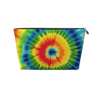 Leather Travel Makeup Bag with tie dye Rainbow Prints - Silver Zipper Waterproof Cosmetic Bags Toiletry Bag for Daily Use & Travel